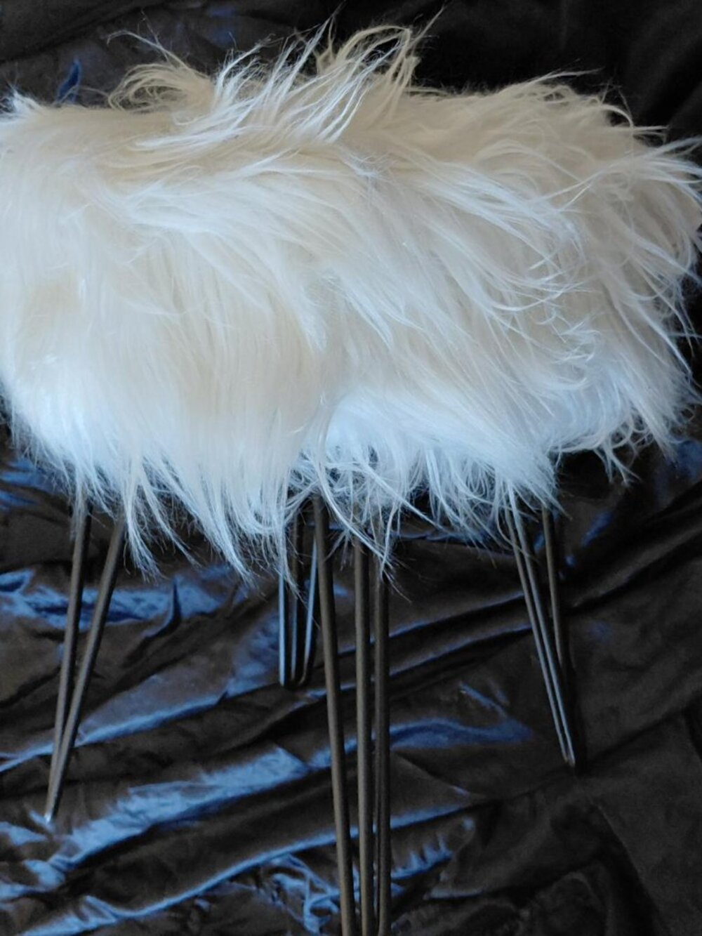 NOS Hobby Lobby Faux Fur Covered Metal Footed Ottoman
